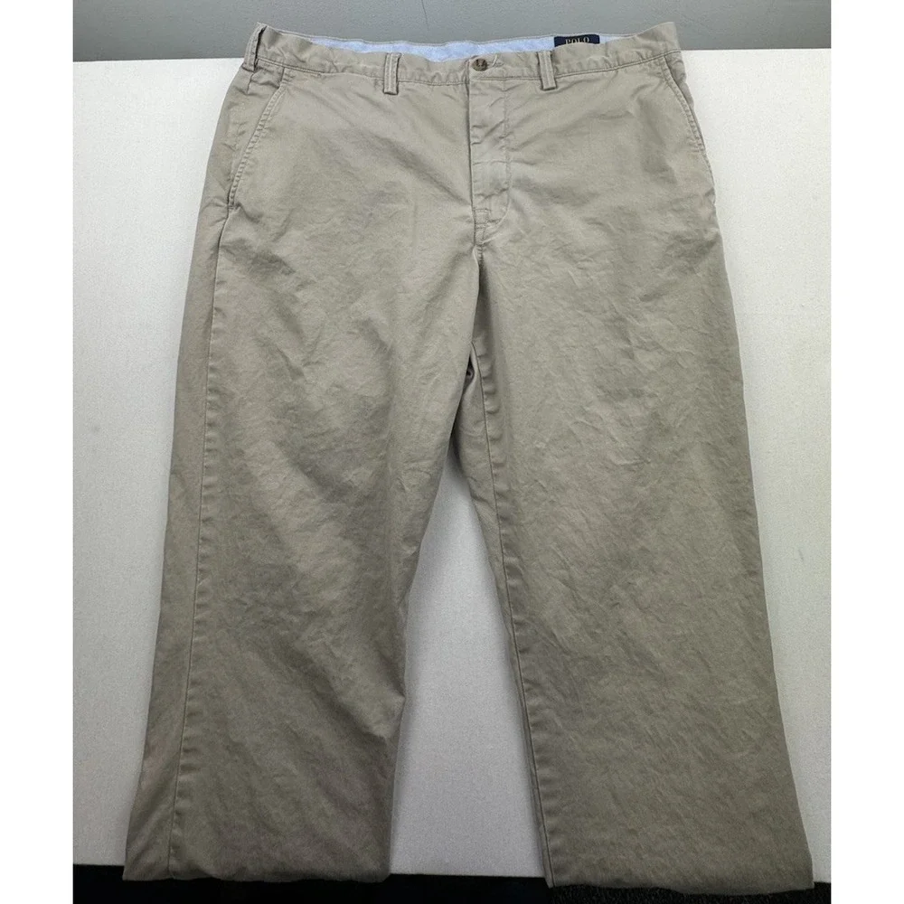 Polo Ralph Lauren Chino Pants Sz 38x30 Beige Flat Front‎ Stretch Straight Fit